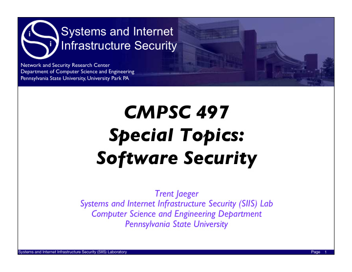 cmpsc 497 special topics software security