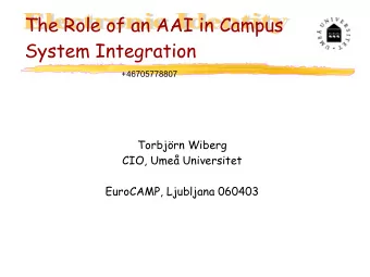 The Role of an AAI in Campus  System Integration  +46705778807  Torbjrn Wiberg  CIO, Ume