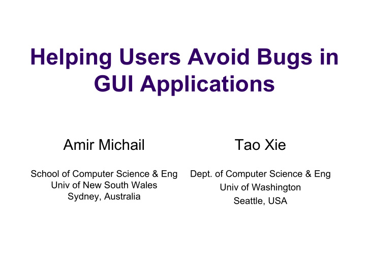 helping users avoid bugs in gui applications
