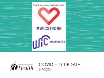 COVID  19 UPDATE  5-7-2020  Todays Agenda  Welcome  Cathy Franklin  Opening remarks