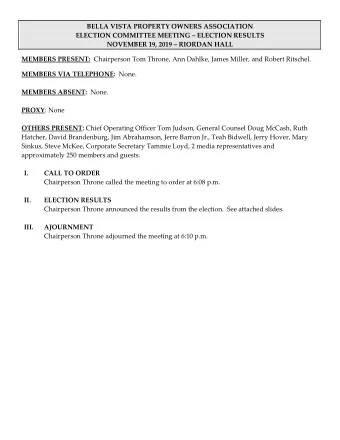 BELLA VISTA PROPERTY OWNERS ASSOCIATION  ELECTION COMMITTEE MEETING  ELECTION RESULTS  NOVEMBER