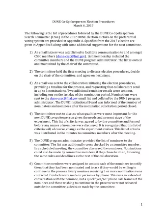 DUNE Co-Spokesperson Election Procedures  March 6, 2017  The following is the list of procedures