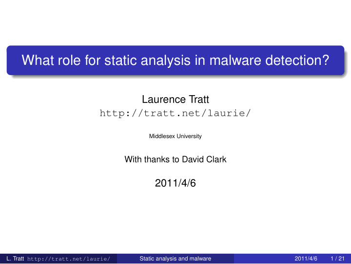 what role for static analysis in malware detection