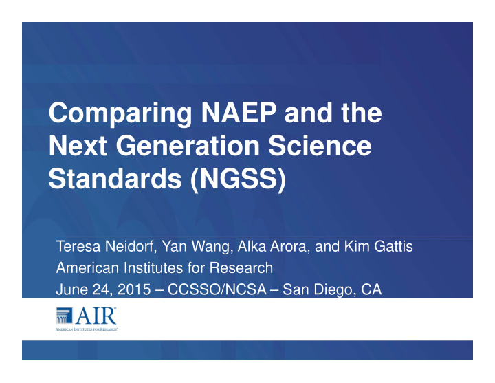 comparing naep and the next generation science standards