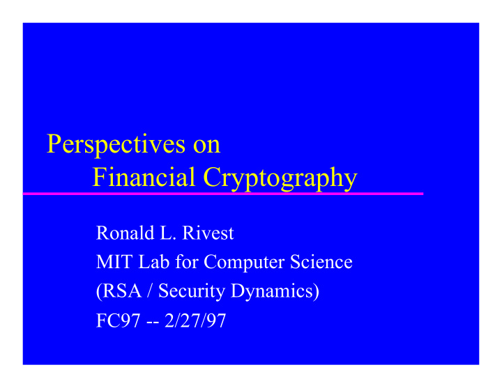 perspectives on financial cryptography