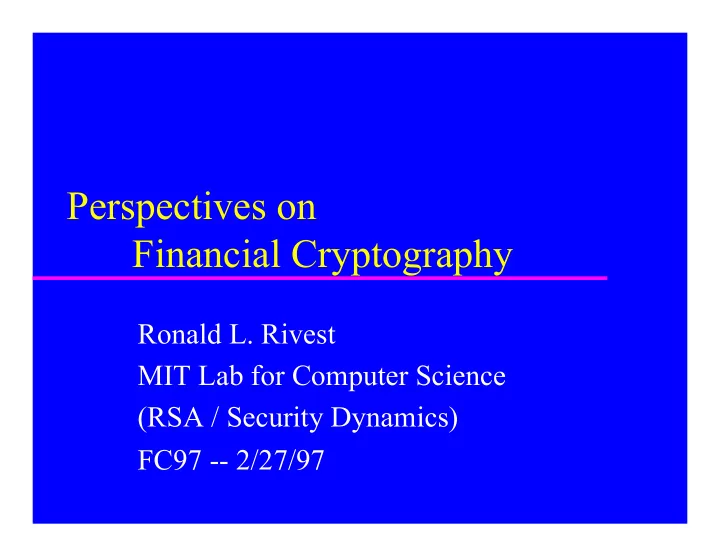 perspectives on financial cryptography