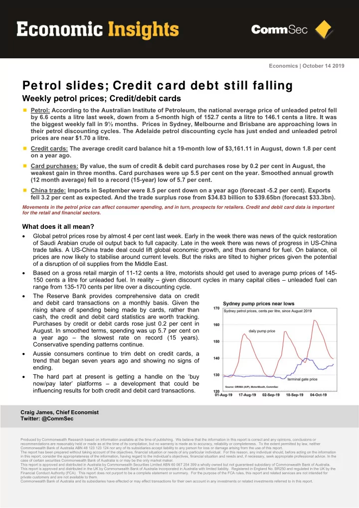 petrol slides credit card debt still falling
