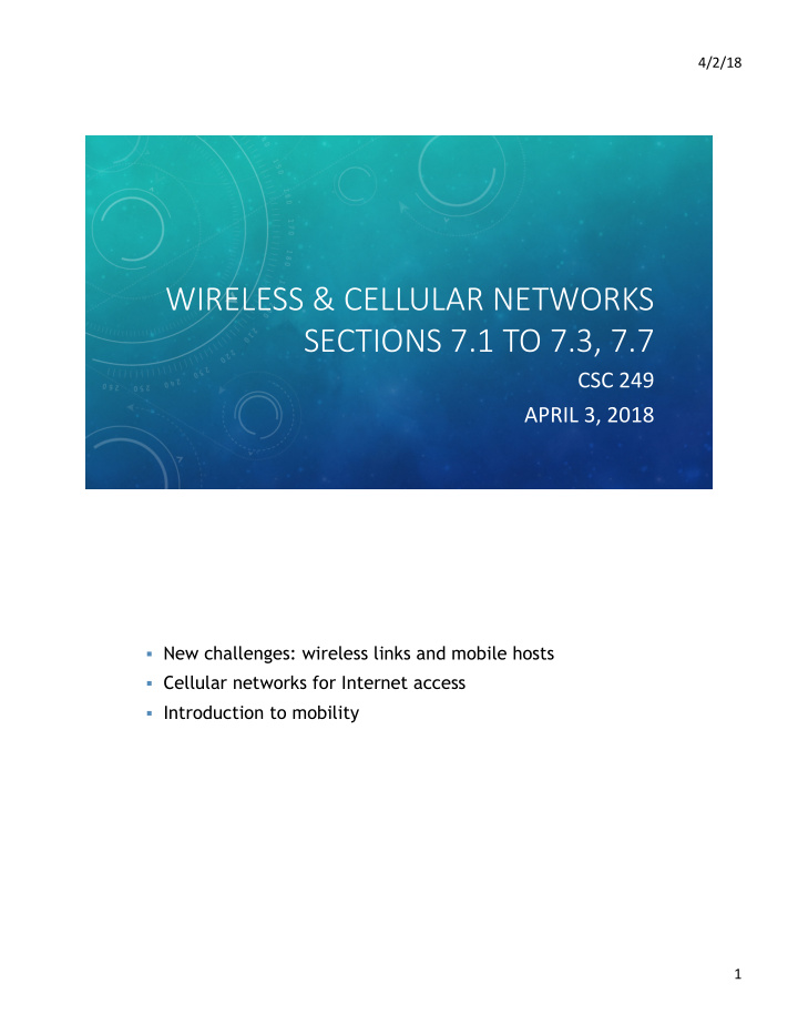wireless cellular networks sections 7 1 to 7 3 7 7
