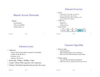 Shared Access Networks   developed by Xerox PARC in mid-1970s   roots in Aloha packet-radio