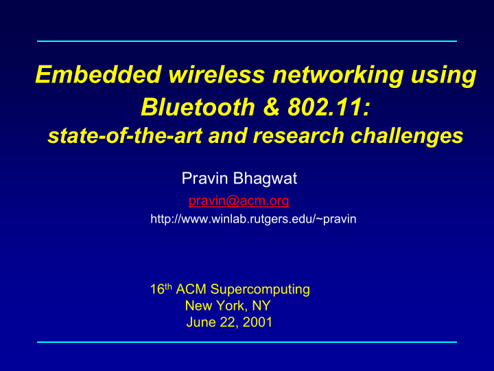 embedded wireless networking using bluetooth 802 11