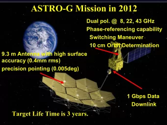 ASTRO-G Mission in 2012  Dual pol. @  8, 22, 43 GHz  Phase-referencing capability  Switching