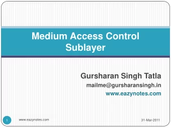 Medium Access Control  Sublayer  Gursharan Singh Tatla  mailme@gursharansingh.in  www.eazynotes.com