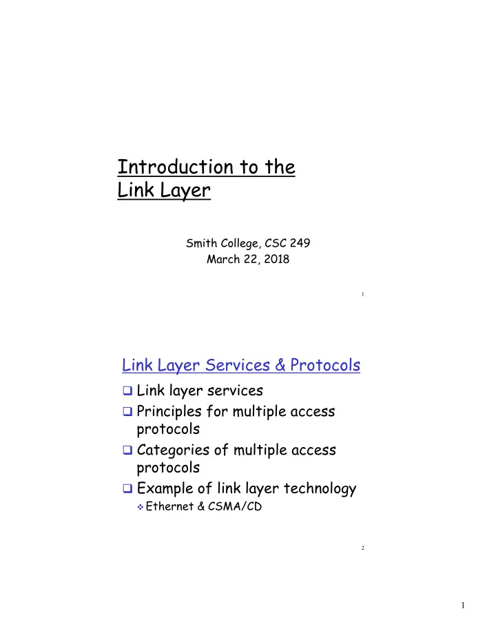 introduction to the link layer