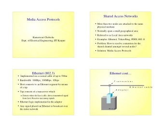Shared Access Networks  Media Access Protocols  More than two nodes are attached to the same