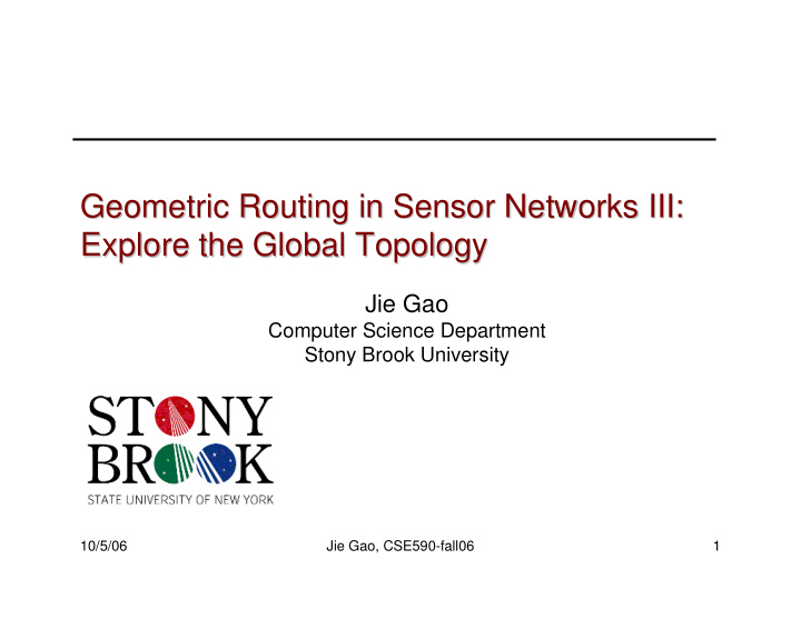 geometric routing in sensor networks iii geometric