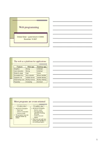 Web programming  Cristian Estan  guest lecture in CS640  November 13 2007  The web as a platform
