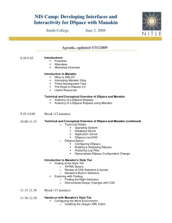 NIS Camp: Developing Interfaces and  Interactivity for DSpace with Manakin  Smith College