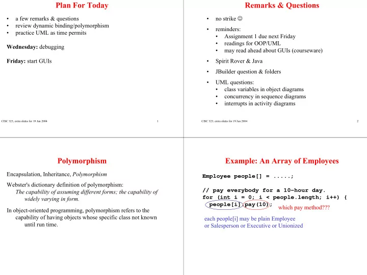 plan for today remarks questions