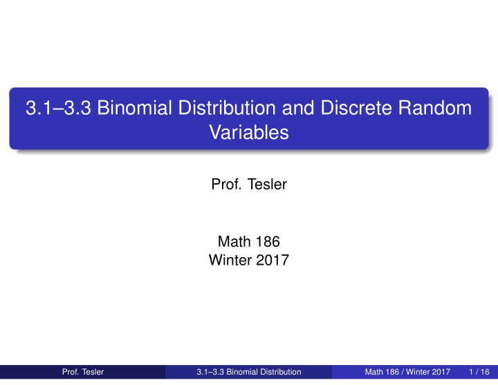 3 1 3 3 binomial distribution and discrete random