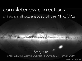 completeness corrections and the small scale issues of the Milky Way  Stacy Kim  Small Galaxies,