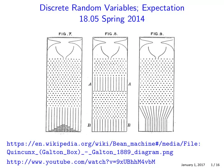 discrete random variables expectation 18 05 spring 2014