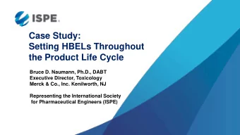 Case Study:  Setting HBELs Throughout  the Product Life Cycle  Bruce D. Naumann, Ph.D., DABT