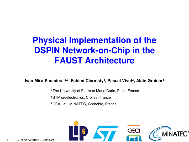 physical implementation of the dspin network on chip in