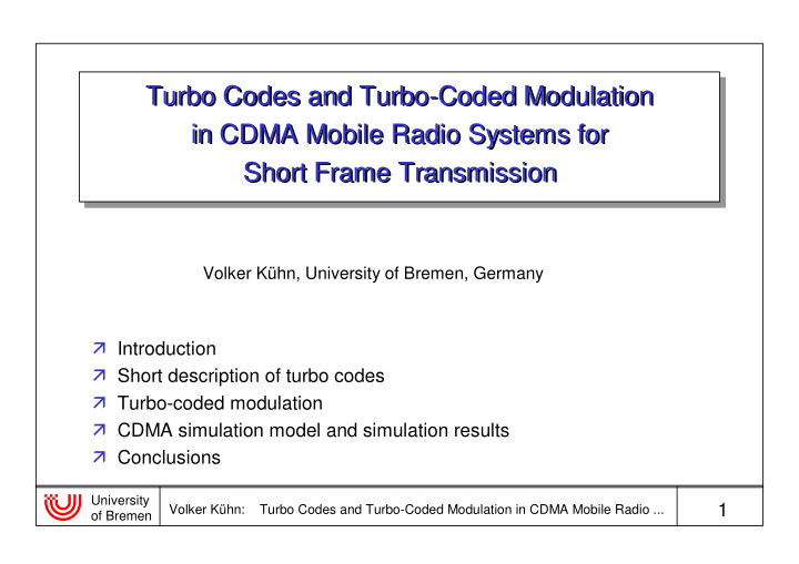 turbo codes and turbo coded modulation turbo codes and