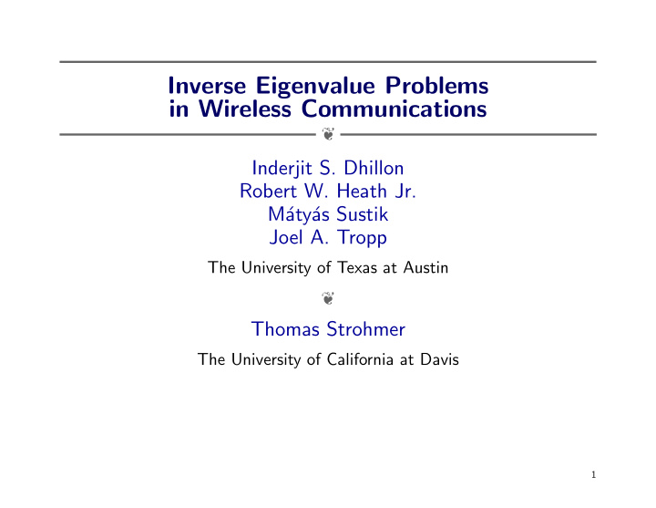 inverse eigenvalue problems in wireless communications