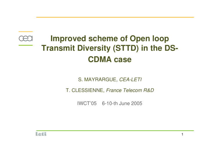 improved scheme of open loop transmit diversity sttd in