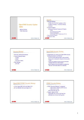 OpenVMS Security Update  OpenVMS Security  Update  TCSEC C2 Ramp  TCSEC C2 Ramp -  -&gt; Common