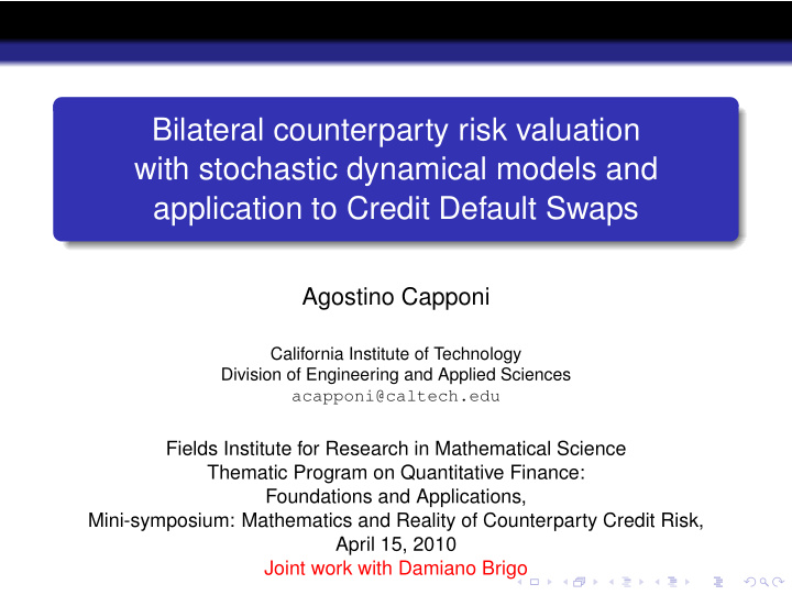 bilateral counterparty risk valuation with stochastic