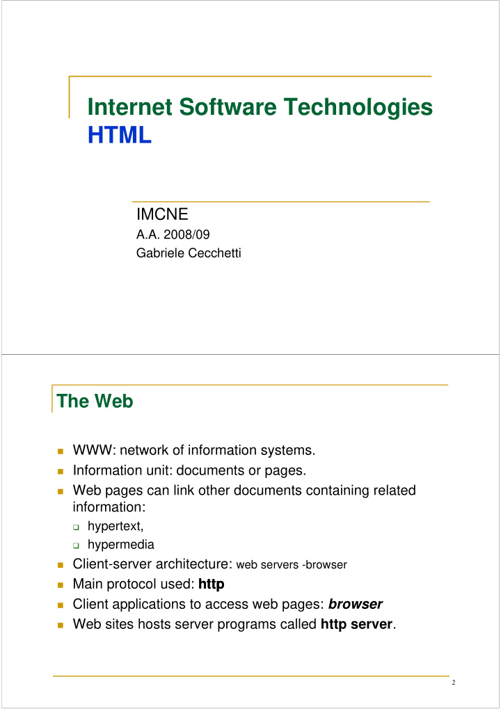 internet software technologies i t t s ft t h l i html