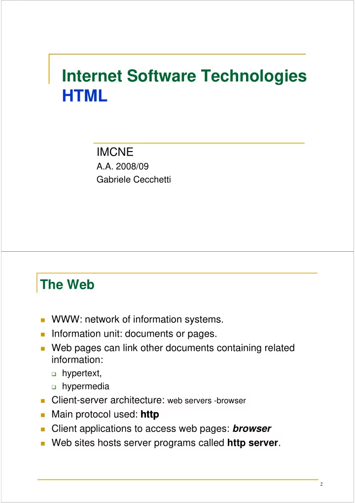 internet software technologies i t t s ft t h l i html