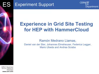 DB  ES  Experiment Support  Experience in Grid Site Testing  for HEP with HammerCloud  Ramn