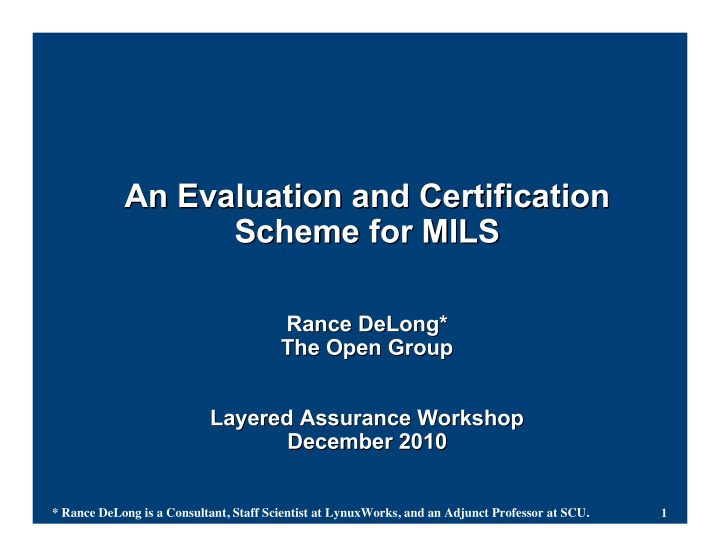 an evaluation and certification an evaluation and