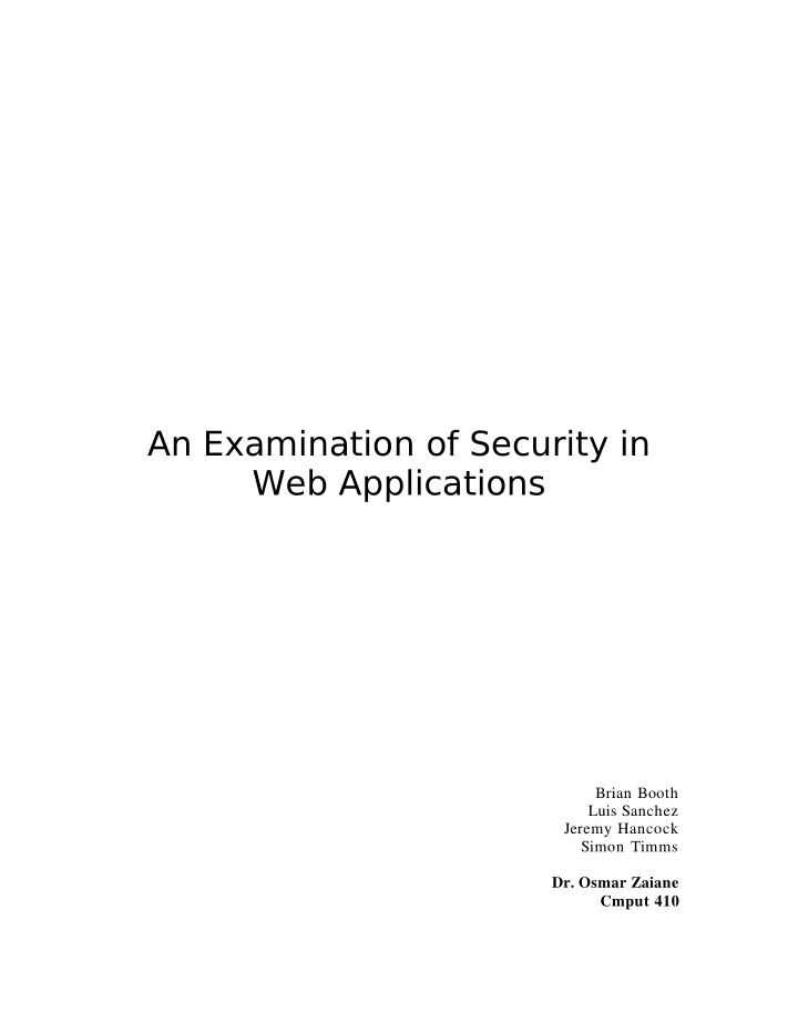 an examination of security in web applications