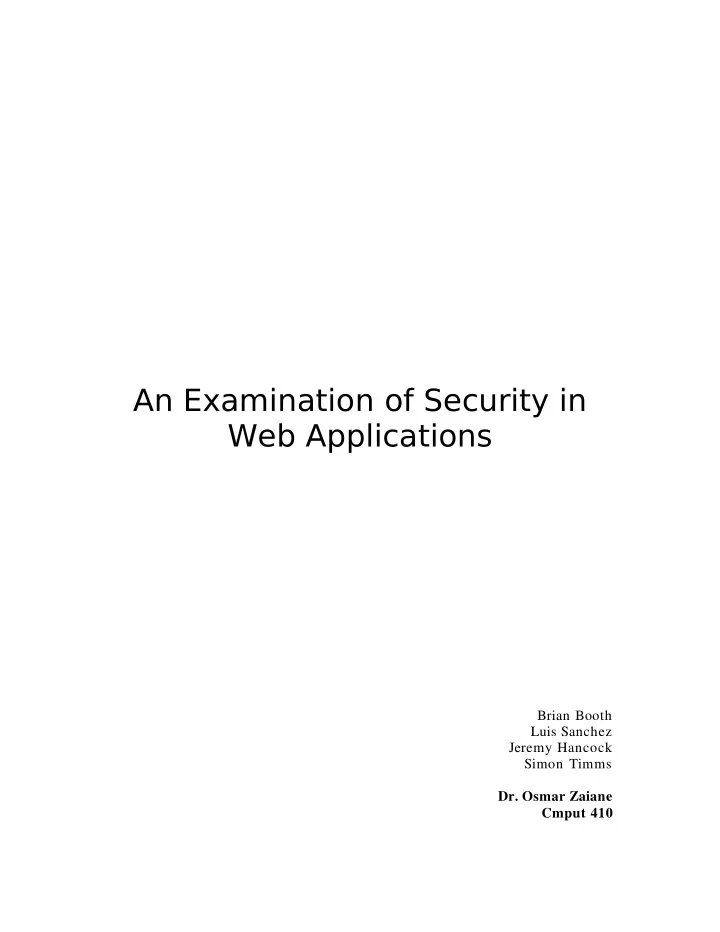 an examination of security in web applications