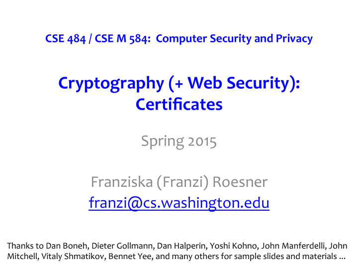 cryptography web security certificates spring 2015