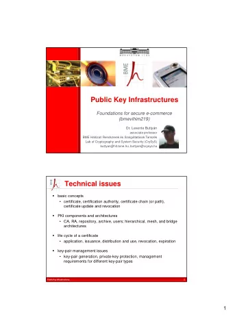 Public Key Infrastructures  Foundations for secure e-commerce  (bmevihim219)  Dr. Levente Buttyn