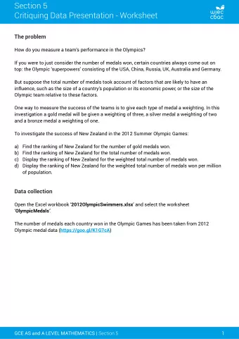 Section 5  Critiquing Data Presentation - Worksheet  The problem  How do you measure a teams