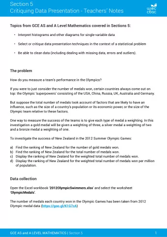 Section 5  Critiquing Data Presentation - Teachers Notes  Topics from GCE AS and A Level