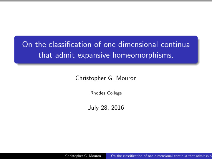 on the classification of one dimensional continua that