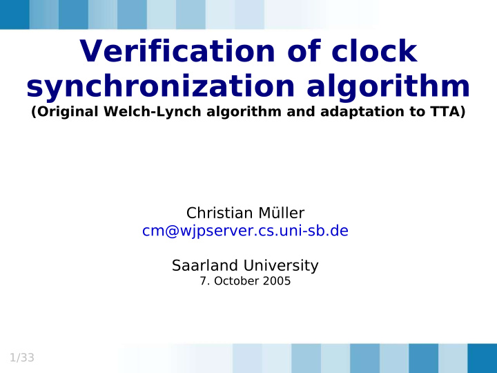 verification of clock synchronization algorithm