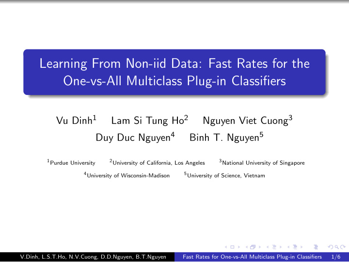 learning from non iid data fast rates for the one vs all
