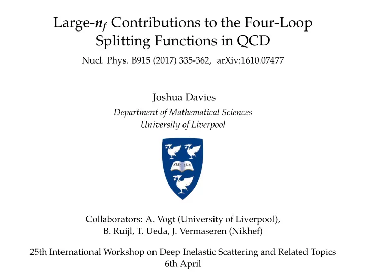 large n f contributions to the four loop splitting