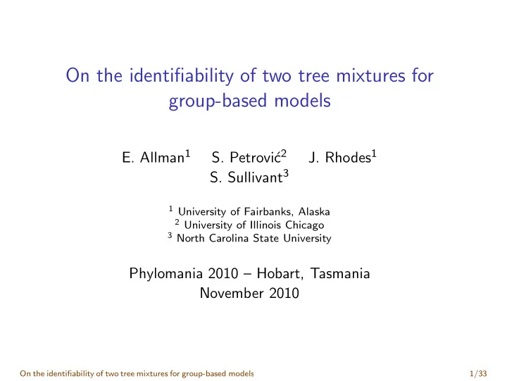 on the identifiability of two tree mixtures for group