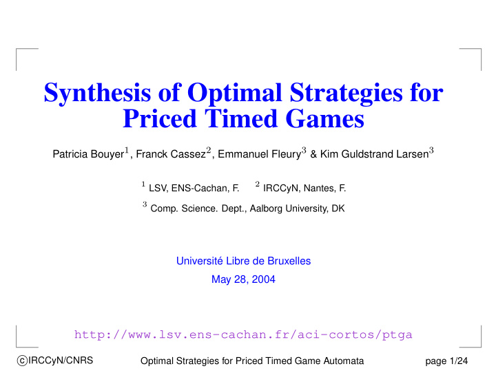 synthesis of optimal strategies for priced timed games