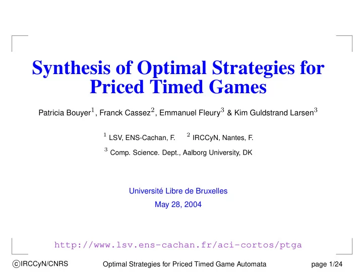 synthesis of optimal strategies for priced timed games
