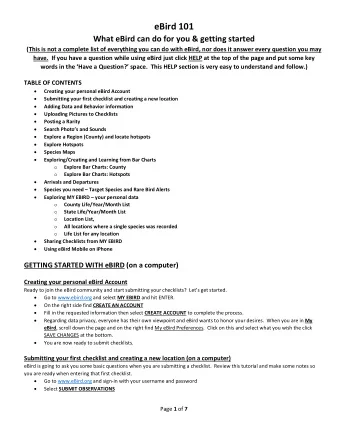 eBird 101  What eBird can do for you &amp; getting started  (This is not a complete list of